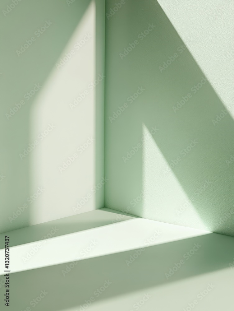 Poster serene light illuminating corner revealing abstract geometric shadow pattern creating minimalistic i
