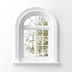 Architectural Window Frame Displaying Tree Branches and Leaves in Elegant Interior Showcase
