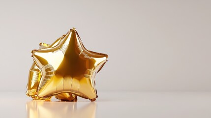 Two gold star-shaped foil balloons on white background