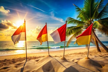 Belgium, Indonesia & Bali Flags: Product Photography on Tropical Beach