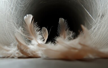 Delicate Light Brown Feathers in Dark Cylinder