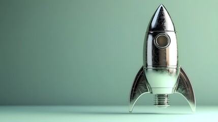 Chrome Plated 3D Rocket with Reflections Soaring into the Future