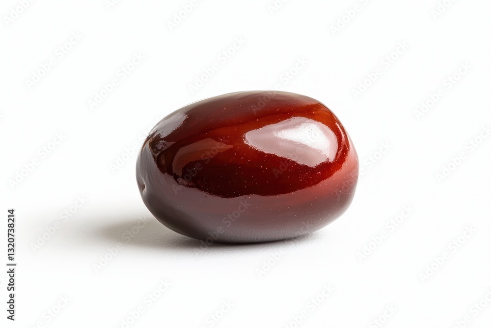 Poster Close up shot of a buckeye seed shining on a white background smooth surface with light brown color