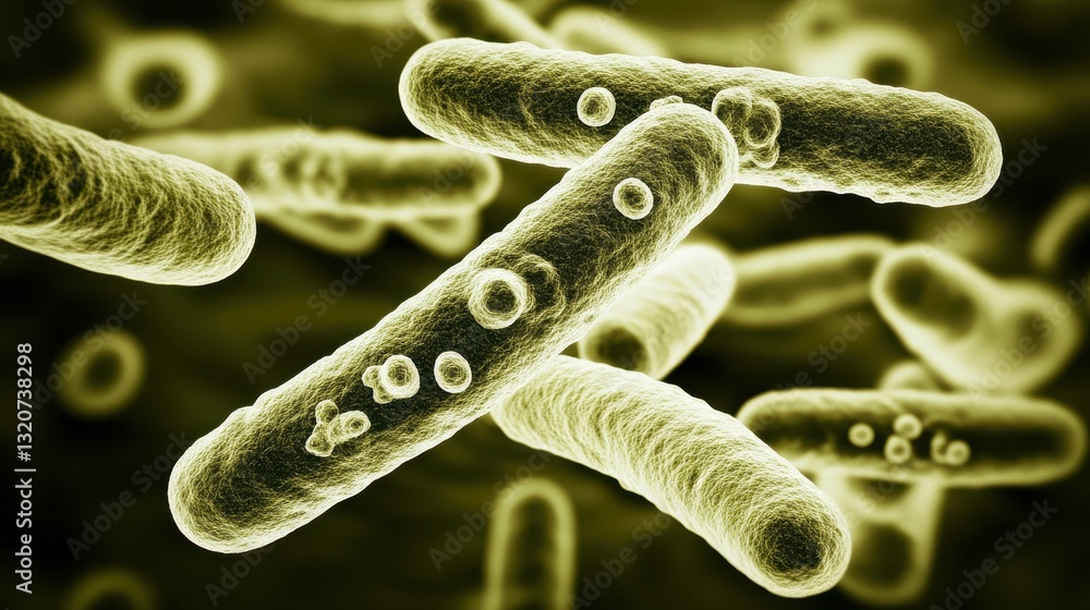 Poster microscopic view of colorful bacteria showing complex shapes and structures under magnification for 