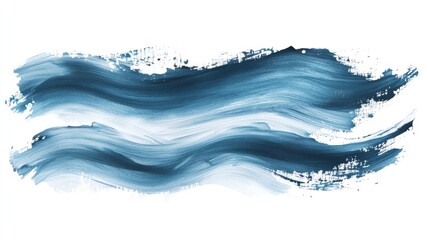 Abstract blue paint strokes, wavy texture, isolated on white background