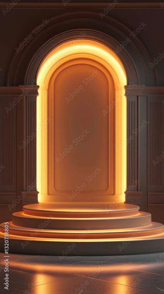 Aufkleber illuminated archway podium serene elegance in architectural design neutral tones and glowing backlig