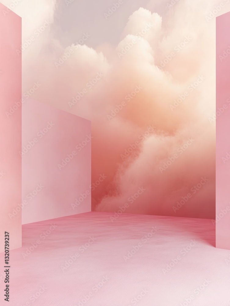 Poster dreamy ambience with pastel pink minimalist studio and ethereal cloudscape captivating serenity and 