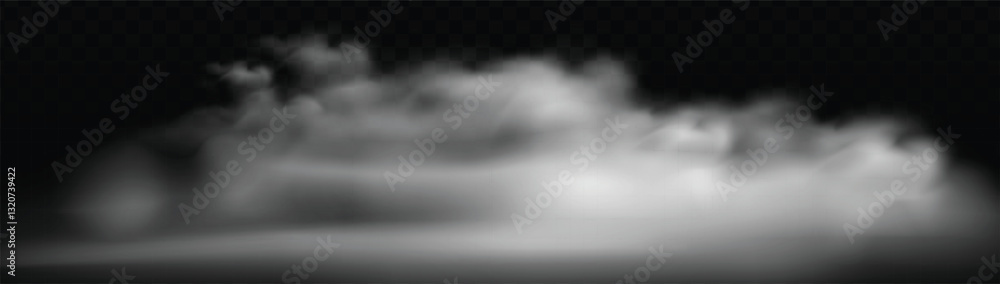 Poster soft, white fog or mist effect floating against a dark background. the mist has a smooth and airy te