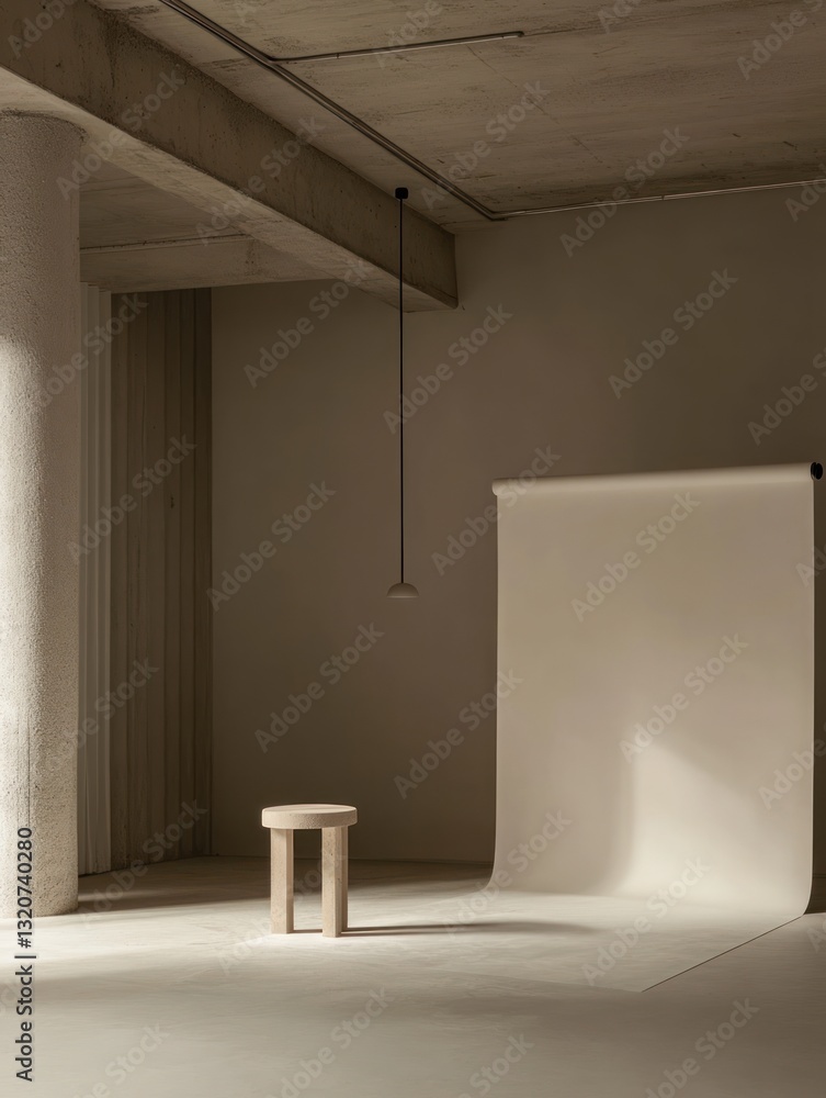 Aufkleber minimalist studio setup with concrete elements soft lighting and neutral palette for creative photog