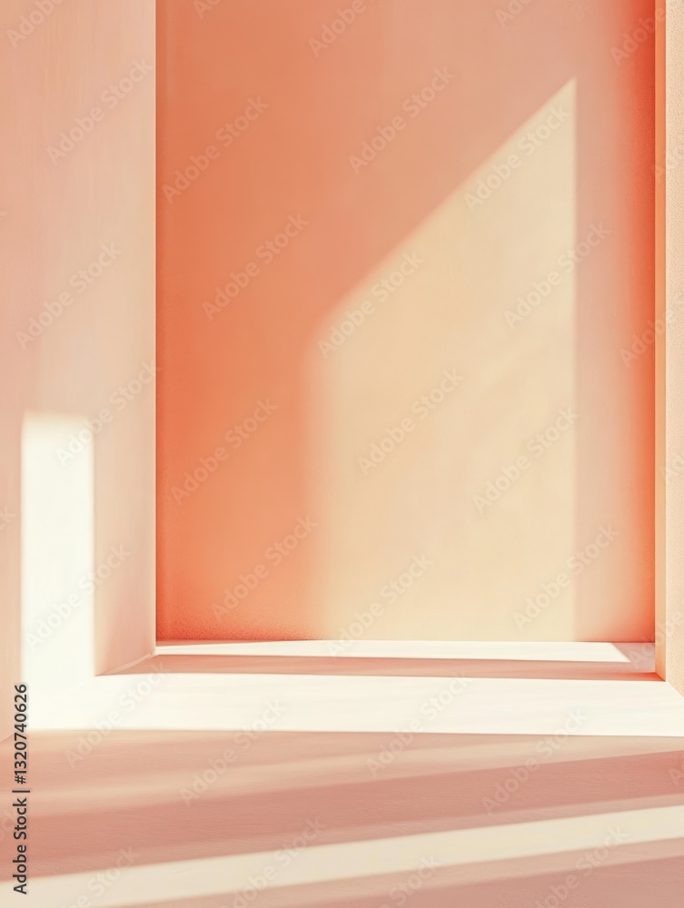 Aufkleber Light and Shadow play in a Minimalist Interior with peach color for Background architectural design