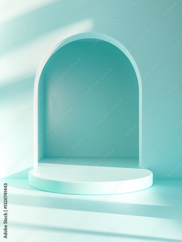 Aufkleber Serene turquoise scene with platform and arch background creating tranquil ambiance product presentation