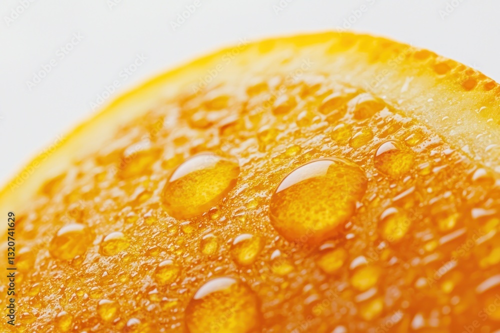 Aufkleber orange slice close up with fresh water droplets against light background refreshing citrus macro det