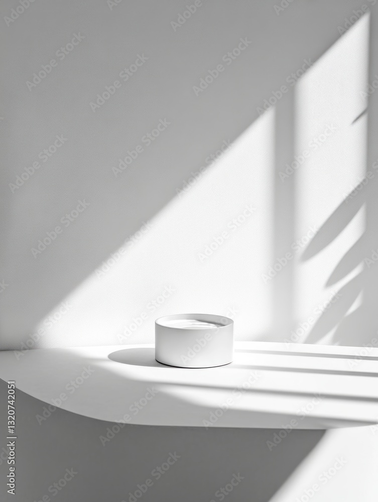Poster minimalist serenity white cylinder display with elegant shadows for product showcase and tranquil am