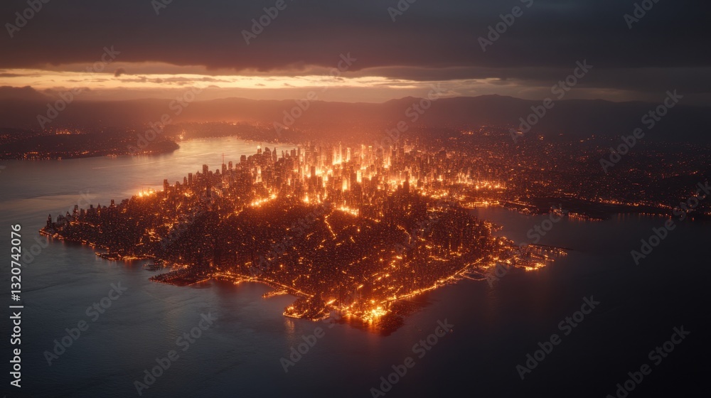 Aufkleber a glowing smart grid visualization with data flowing across a cityscape silhouette