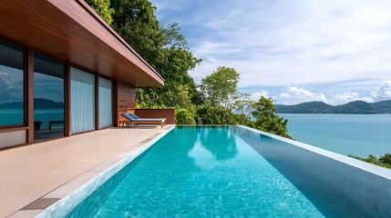 Fototapeta premium Luxury Oceanview Villa Infinity Pool - Luxury Travel