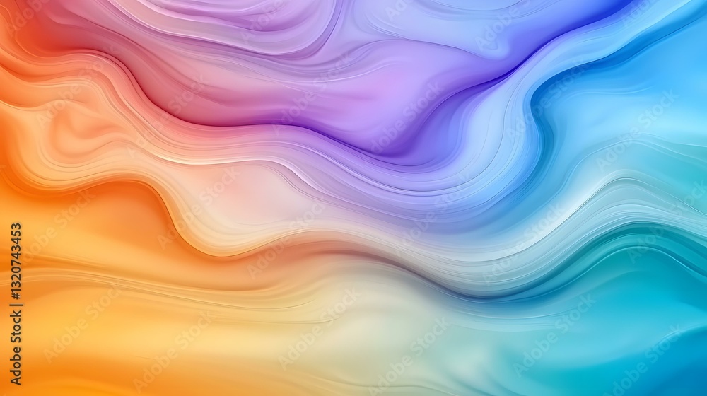 Poster the image contains an abstract artwork featuring flowing, wavy lines of color transitioning smoothly