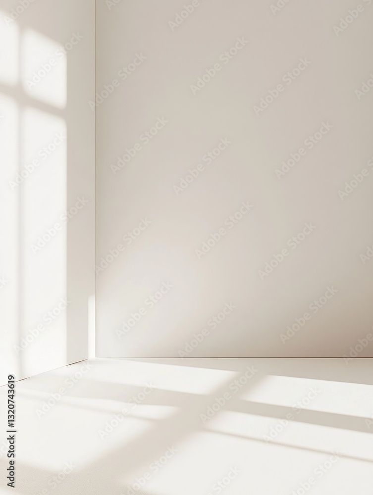 Poster minimalist corner with light and shadow play serene indoor space empty room with soft pastel shade b