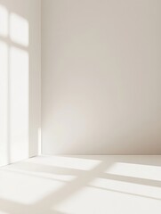 Fototapeta premium Minimalist Corner with Light and Shadow Play Serene Indoor Space Empty Room with Soft Pastel Shade Background