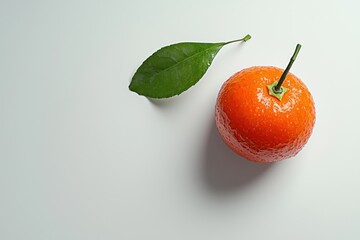 Bright Clementine with Green Leaf on Minimalist White Background for Freshness and Healthy Lifestyle