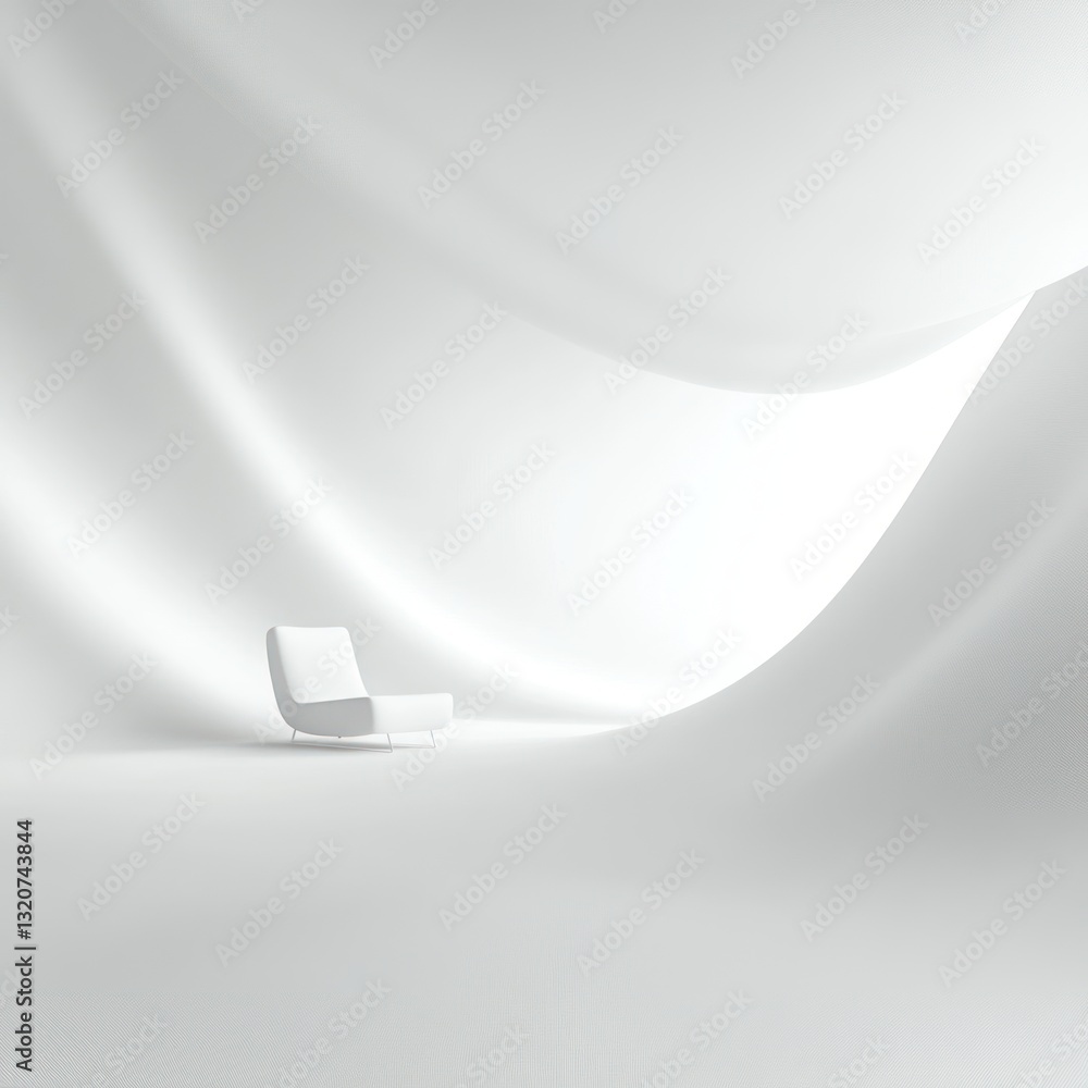 Aufkleber serene minimalist scene featuring a single white chair within a dynamic architectural backdrop in pu