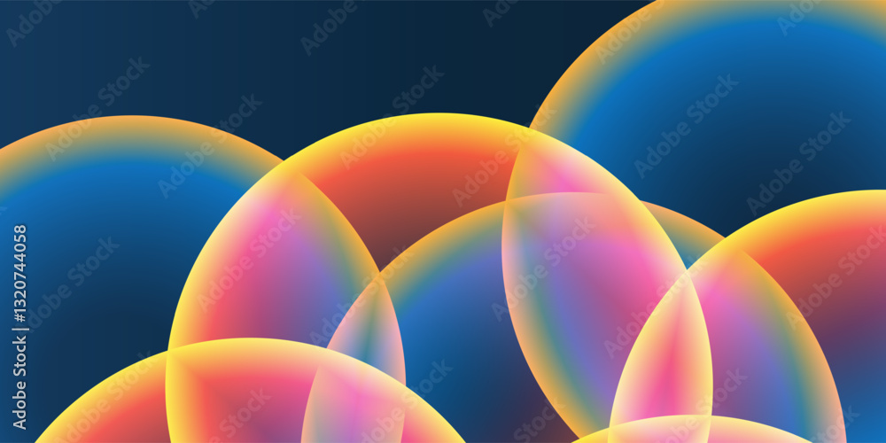 Poster abstract background, header or banner design with large red, orange, yellow and blue overlaying glob