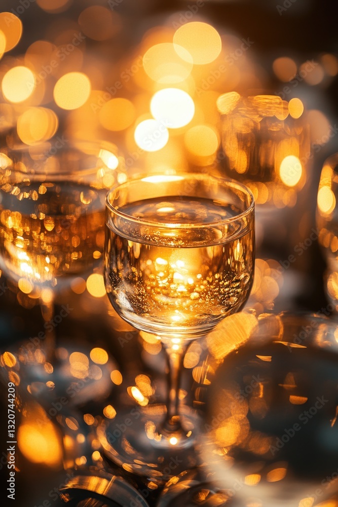 Poster a collection of wine glasses arranged neatly on a table, perfect for use in lifestyle or still life 