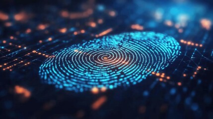 A high-tech digital fingerprint scan representing blockchain-based identity verification