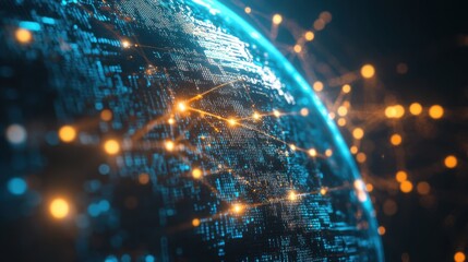 A high-tech digital globe with interconnected data streams and AI-inspired design