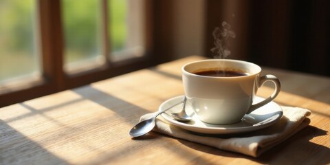 Aromatic Coffee in Sunlight by a Window, a Moment of Tranquility and Warmth