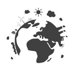 Polluted Planet - Black Eco Earth Globe Concept Clip-Art, Vector Design Isolated on White Background