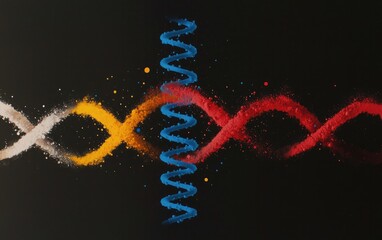 Obraz premium Abstract Colorful Dna Strands on Black Background