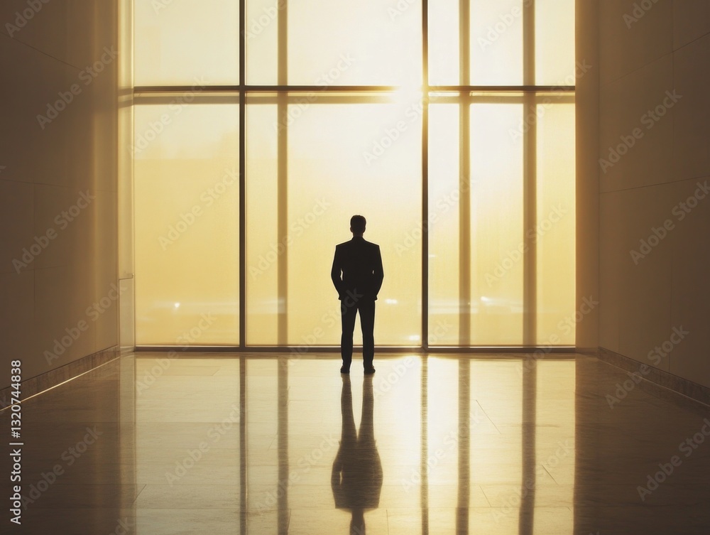 Aufkleber A person standing in front of a large window with a view