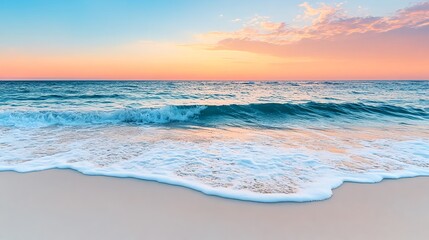 Fototapeta premium Serene Sunset Beach Waves Ocean - Pastel colors