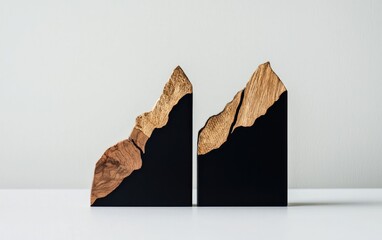 Modern Black and Gold Geometric Wood Bookends