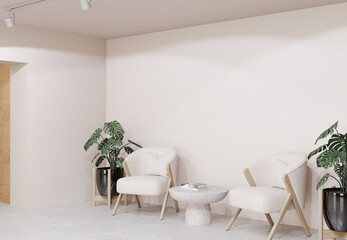 3d render minimalist clinic waiting room interior design