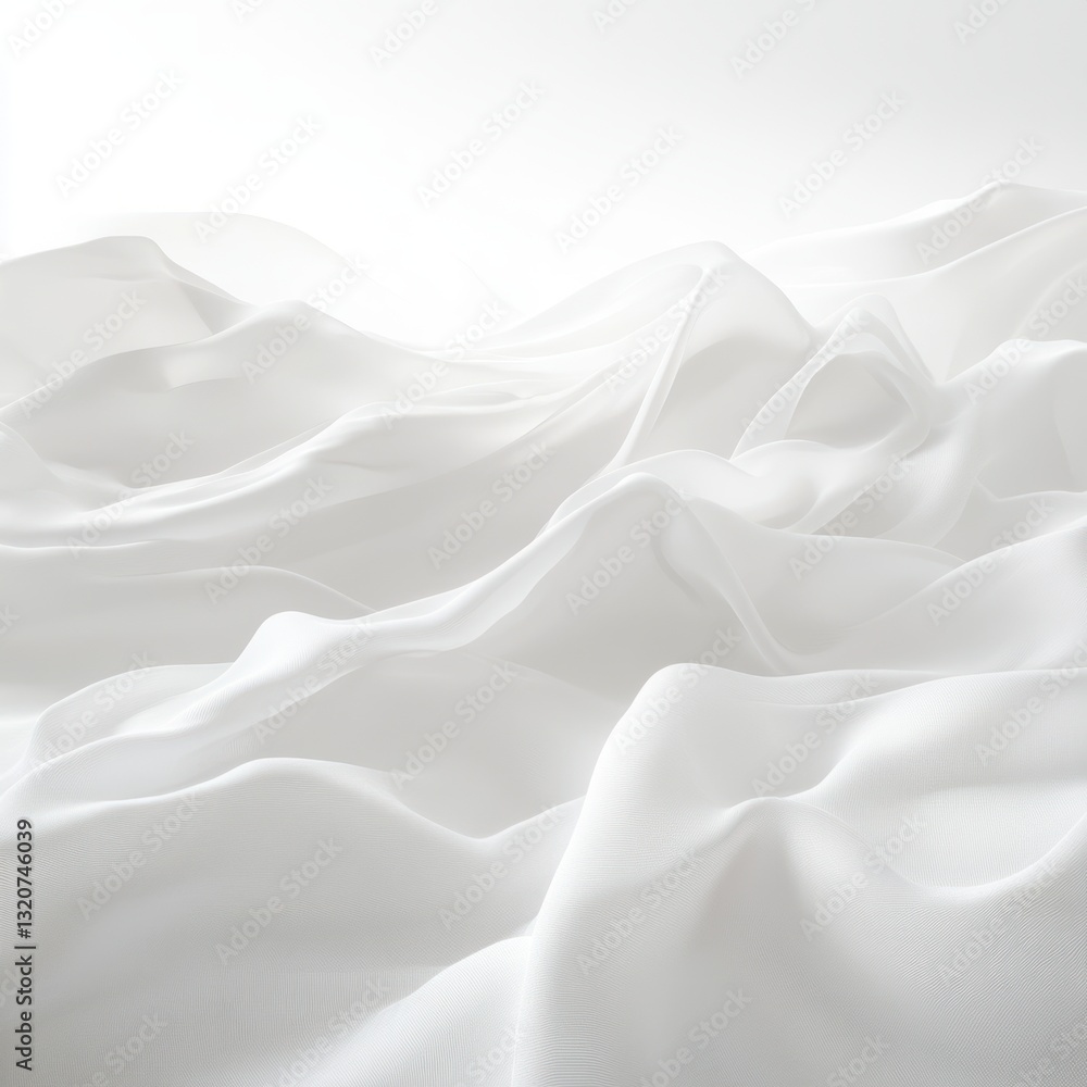 Poster soft white fabric drapery creating graceful wave patterns against a pristine abstract backdrop