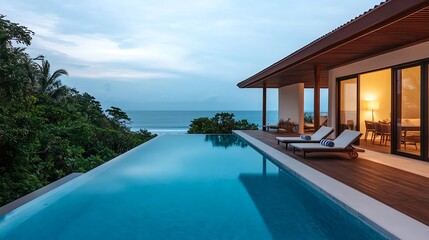 Fototapeta premium Luxury Oceanfront Villa Infinity Pool - Luxury Travel