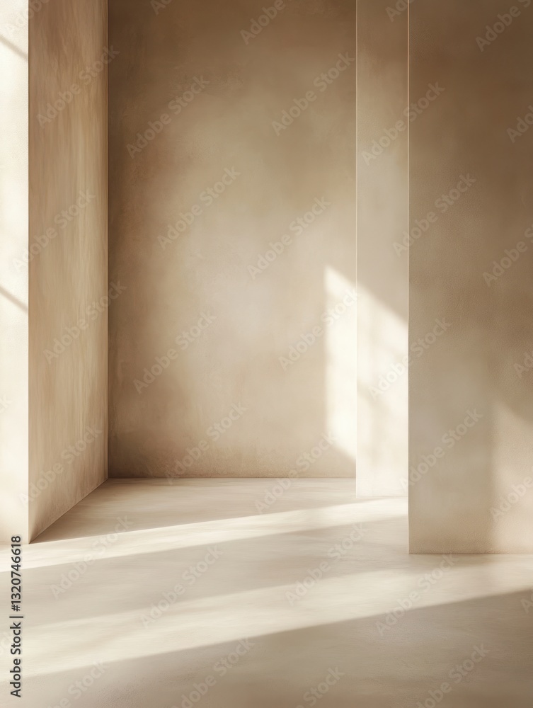 Poster tranquil light filled stucco room corner with soft shadow patterns interior design for backdrop usag