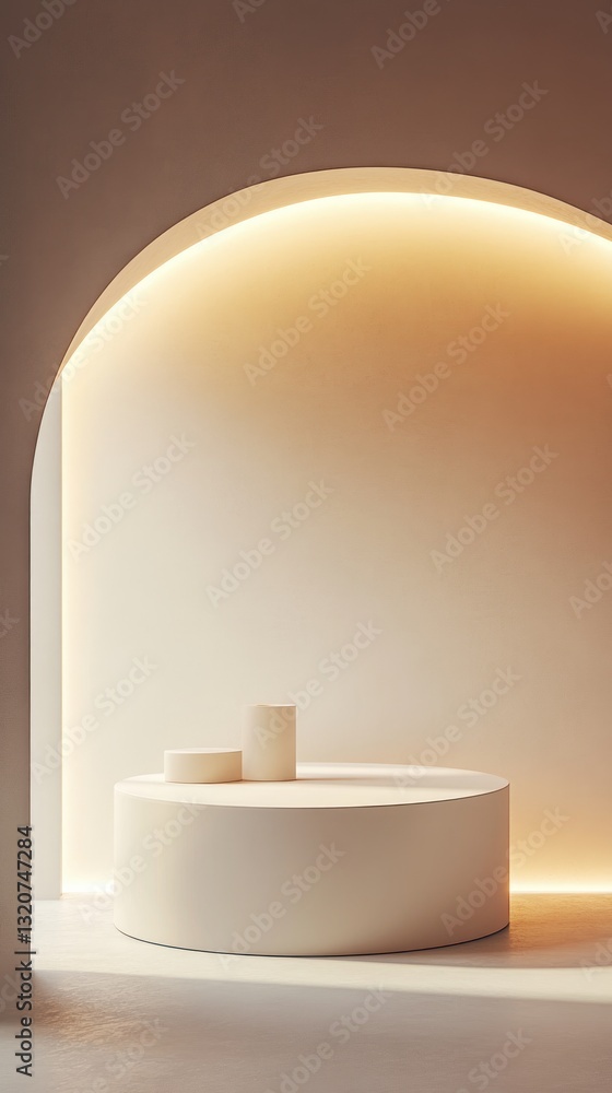 Poster elegant product display setup in minimalist style neutral cream tones modern arch studio background