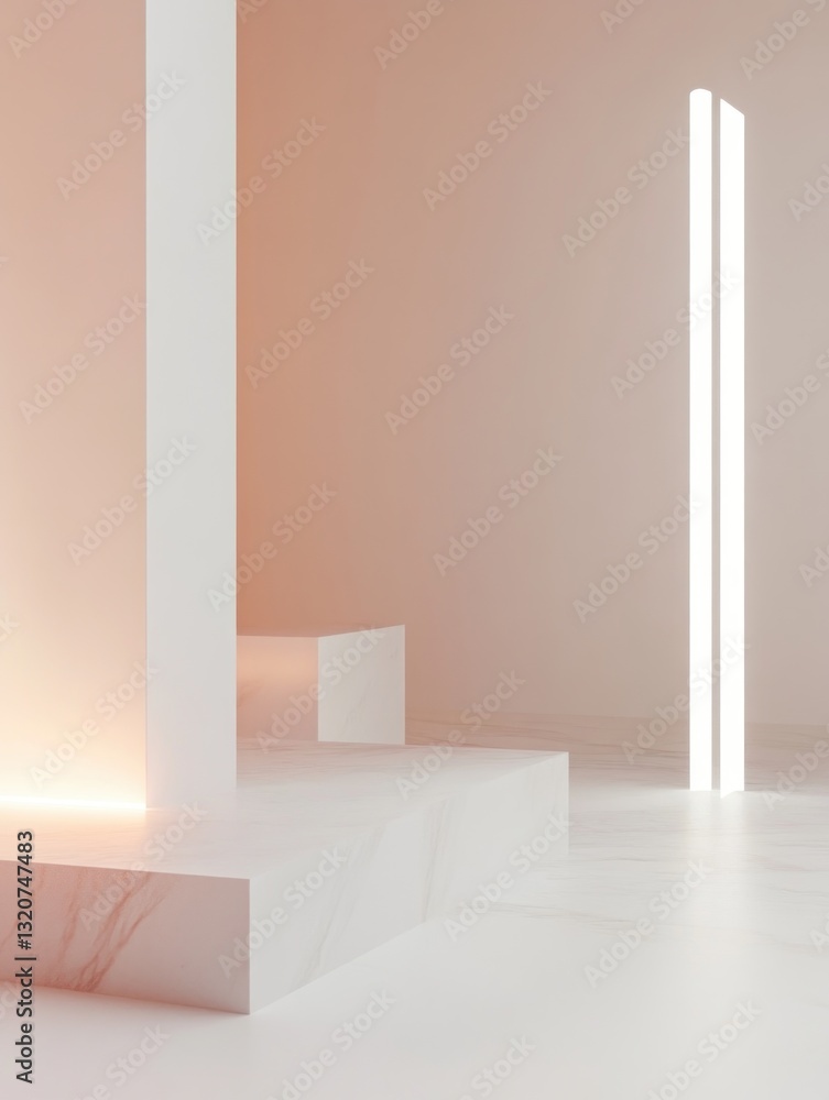 Poster abstract interior with geometric shapes soft light warm color palette minimal style space creative c