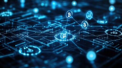 Obraz premium A modern blockchain network visualization with interconnected digital ledger nodes