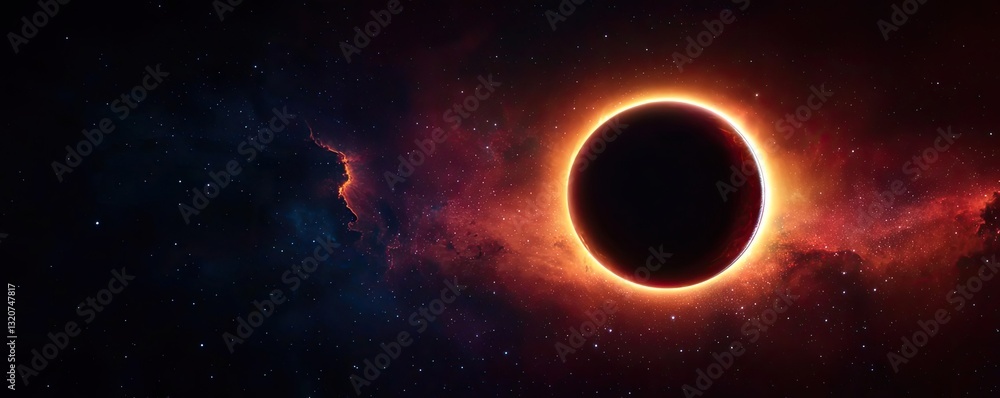 Poster dark sky concept. stunning cosmic view of a solar eclipse surrounded by vibrant space colors and pat