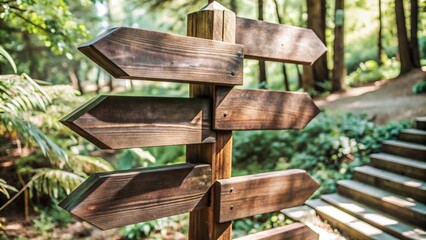 Wooden Directional Signpost in Forest