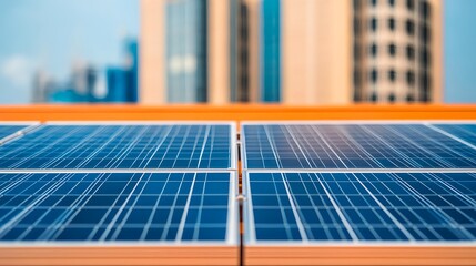 Fototapeta premium Solar Panels Rooftop Cityscape Energy - Sustainability & Green Energy
