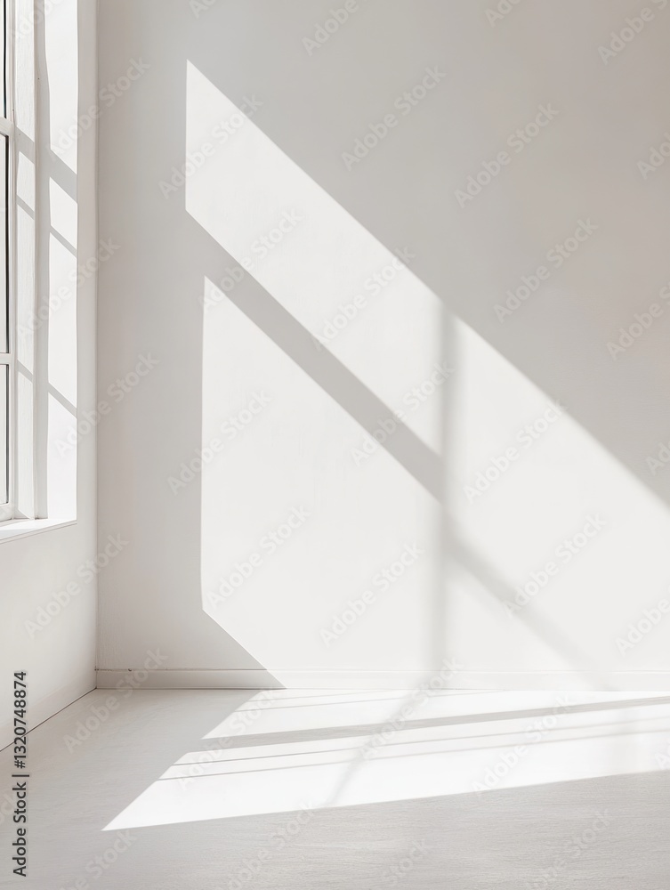 Aufkleber minimalist interior design showcasing natural light patterns casting sharp shadows across white wall
