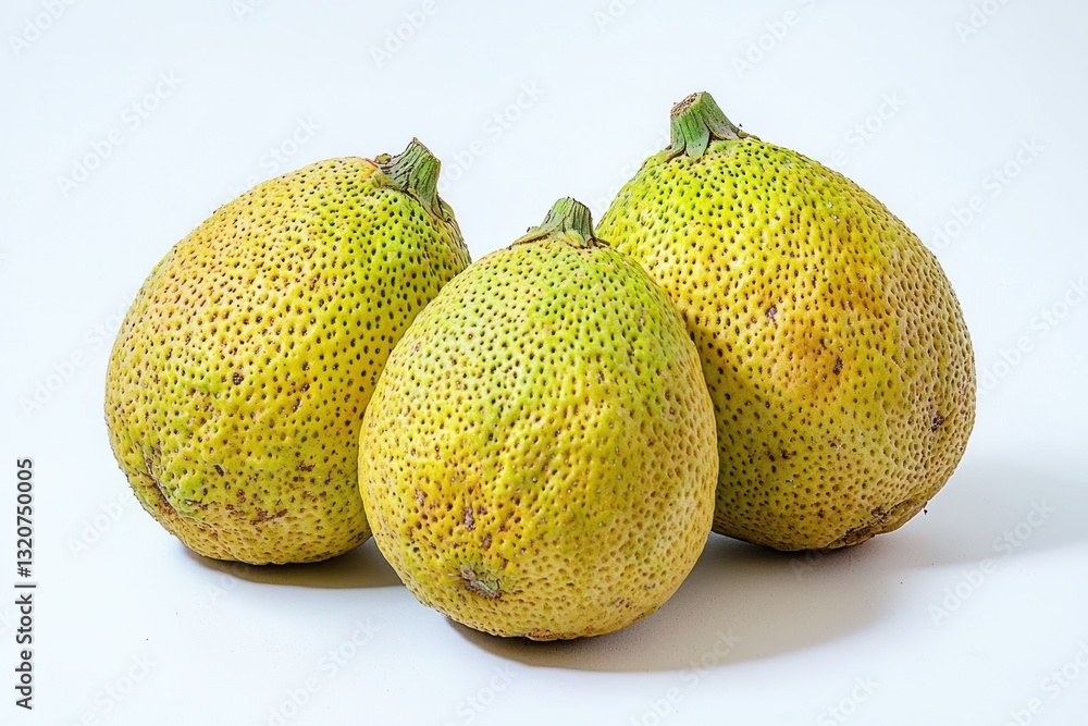 Poster close view of three exotic breadfruits displaying unique texture and color on bright background