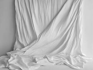 Fototapeta premium A white sheet is draped over a wall