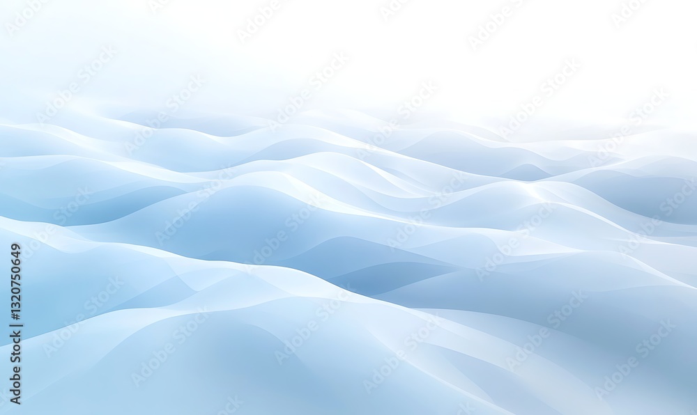 Poster soft, undulating waves in a serene blue gradient with a light background.