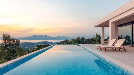 Fototapeta premium Luxury Villa Sunset Pool Infinity View - Luxury travel