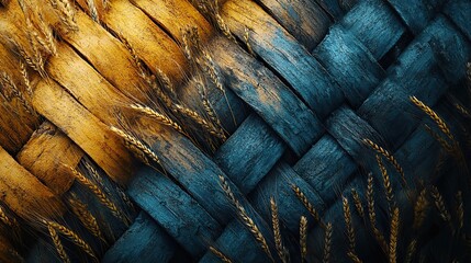 Wheat plants grow in diagonal lines, a geometric agriculture pattern.